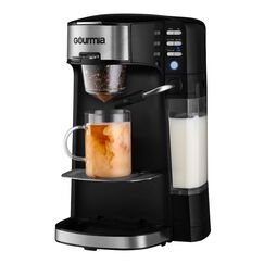 Gourmia - single Serve K-Cup Pod coffee Maker with Built-In Frother - Black/Stainless Steel