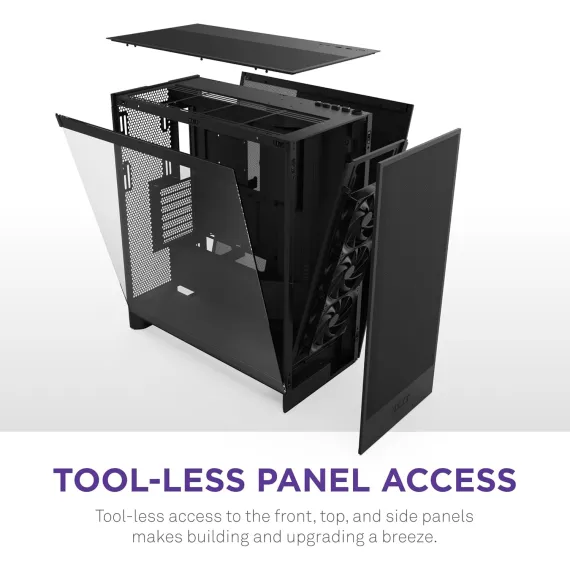 NZXT H7 Flow 2024 - هيكل تدفق هواء ATX متوسط ​​الحجم - يتضمن 3 مراوح مثبتة مسبقًا مقاس 120 مم - يدعم مراوح سفلية لتبريد وحدة معالجة الرسومات المخصصة - إدارة الكابلات - أسود